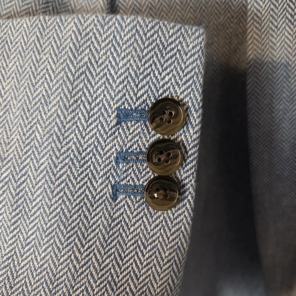 J. Crew Womens Re-Imagined Blue Herringbone Preppy Linen-Cotton Blazer Sz 16 - Picture 5 of 11
